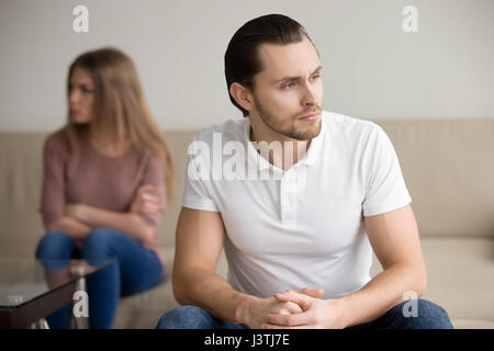 Sad frustrated handsome man, couple after quarrel, family relati Stock Photo