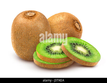 Whole and sliced kiwi isolated on white background Stock Photo