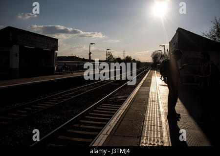 Sunset on Blackhorse Road Overground station in north-east London. Stock Photo