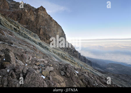 Cliffs of the Western Breach early in the morning, Mount Kilimanjaro National Park, Tanzania Stock Photo