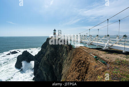 Bridge leading to the lighthouse at Point Bonita Marin County Stock Photo