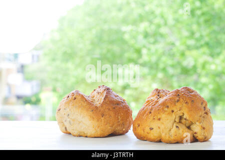 two cereal bread bun with panorama in dof. Stock Photo