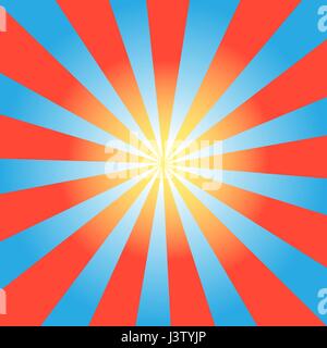 Background bright abstract with red sun rays on blue Stock Vector