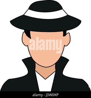 color image cartoon half body hacker with jacket and hat Stock Vector