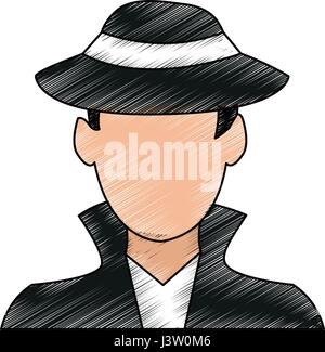 color pencil image cartoon half body hacker with jacket and hat Stock Vector