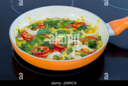 vegetable omelette in pan Stock Photo