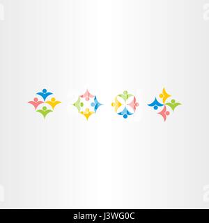 people teamwork icons set colorful logo elements company Stock Vector