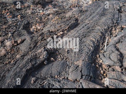 Basaltic lava flows with pahoehoe or ropy textures at Tacoron on the south coast of El Hierro, Canary Islands Stock Photo
