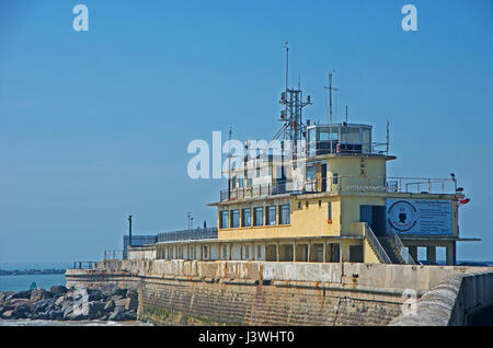 Ramsgate, Royal Harbour Brasserie Cafe and Control Office on East Harbour Walll, Kent, Stock Photo