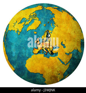 finland location with national flag over territory of european union member countries on globe map isolated over white Stock Photo