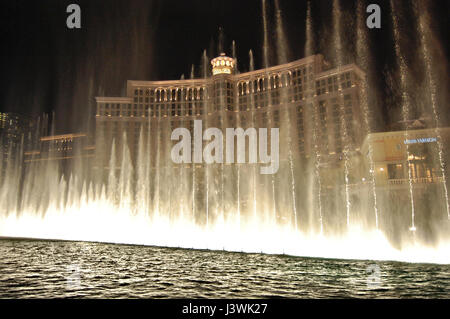 Water and light spectable of Bellagio Casino. Image taken at night in Las Vegas, Nevada. August 2013. Stock Photo