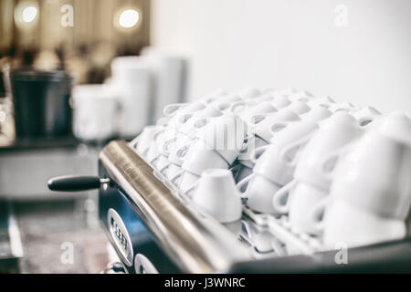 Lot of empty coffee cups in cafe bar Stock Photo