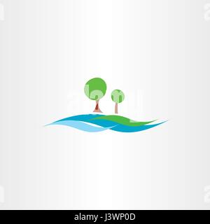 river water flow and tree landscape icon vector Stock Vector