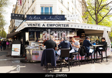 Paris, France-April 02 ,2017 : The traditional Parisian oyster bar located on Montparnasse boulevard. Stock Photo