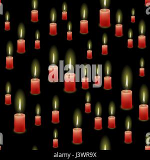 Red Burning Wax Candles Seamless Pattern Stock Vector
