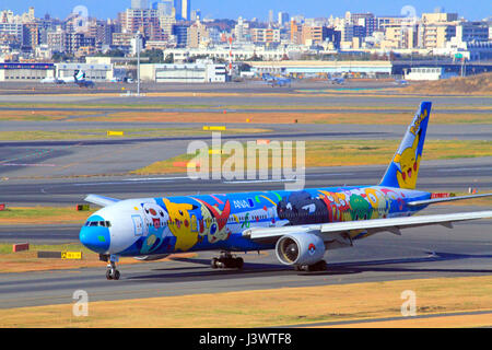 ANA Pokemon Jet Boeing 777 at Haneda Airport Tokyo Japan Stock Photo