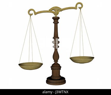 Ancient justice balance isolated in white background - 3D render Stock