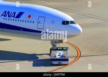 ANA Boeing 777 Departing from Haneda Airport Tokyo Japan Stock Photo