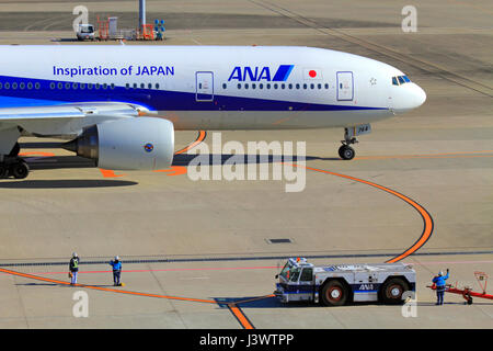 ANA Boeing 777 Departing from Haneda Airport Tokyo Japan Stock Photo