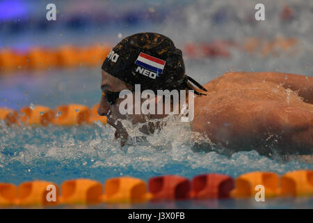 Bergen, Norway. 07th May, 2017. Mathys Goosen of Netherland won the mens final at the 100m butterfly with a 52.73 swim. Credit: Kjell Eirik Irgens Henanger/Alamy Live News Stock Photo