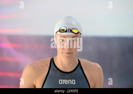 Bergen, Norway. 07th May, 2017. Sarah Sjöström of Sweden smiling and ready for the womens 50m freestyle final where she ended 1st with a strong 23.87 swim, only 14th hundred of her own World Record and world best time 2017 proves her strong on path for the World Championship in August. Credit: Kjell Eirik Irgens Henanger/Alamy Live News Stock Photo