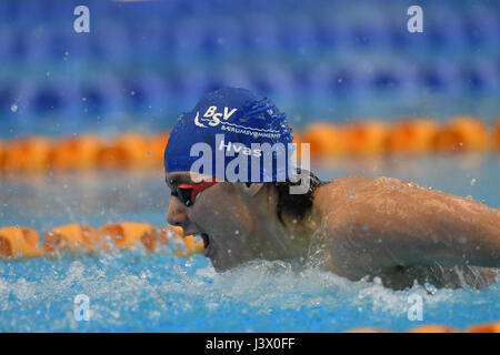 Bergen, Norway. 07th May, 2017. New national record for junior swimmer Tomoe Zenimoto Hvas of Norway with a 53.11 swim and win in the men junior final. Credit: Kjell Eirik Irgens Henanger/Alamy Live News Stock Photo