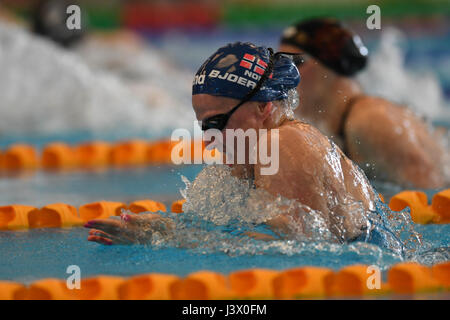 Bergen, Norway. 07th May, 2017. Susann Bjørnsen of Norway ended 5th in the womens 50m knock out final with a second round swim time of 32.92 Credit: Kjell Eirik Irgens Henanger/Alamy Live News Stock Photo