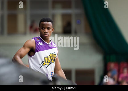 Leicester, UK, 7 May 2017.  The BBL 2nd Leg Semi Final Leicester Riders vs London Lions held in the Leicester Arena, Riders win 72 vs Lions 55 progressing to the final. .London Lion's  Kevin Moyo (10) going on court.  ©pmgimaging/Alamy Live News Stock Photo