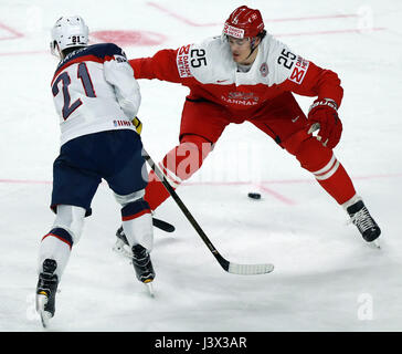 Cologne, Germany. 7th May, 2017. ( Noah Hanifin(L) of the United States ...