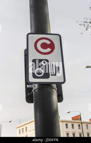 Traffic signage relating to the congestion charging system emplloyed on roads in London Stock Photo