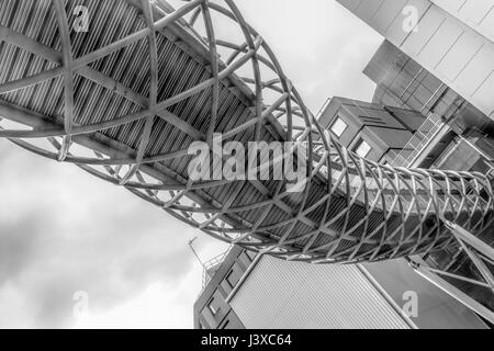 Low angle view of a modern aerial walkway leading to the St. James Shopping Centre in Edinburgh, Scotland Stock Photo