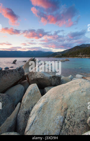 Lake Tahoe is a large freshwater lake in the Sierra Nevada of the United States. Stock Photo