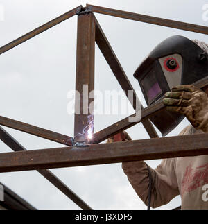 welder works on the steel structures Stock Photo