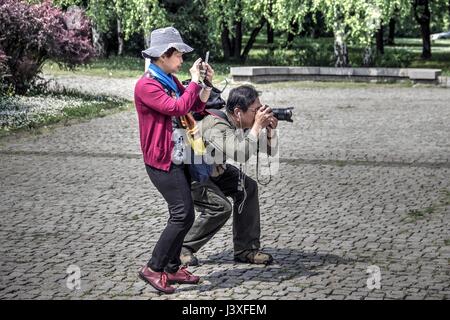 Belgrade, Serbia - A couple taking pictures Stock Photo