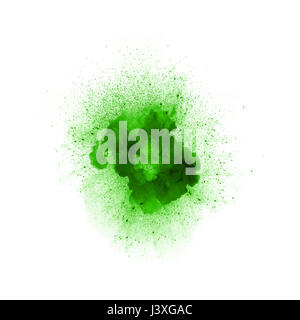 Abstract fire explosion, green color with sparks isolated on white background Stock Photo