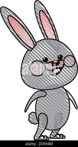 drawing cute gray bunny easter concept Stock Vector