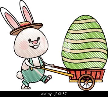 drawing easter rabbit with decor egg wheelbarrow Stock Vector