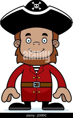 A cartoon pirate sasquatch smiling. Stock Vector