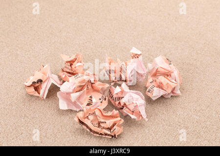 Losing screwed up lottery tickets Stock Photo