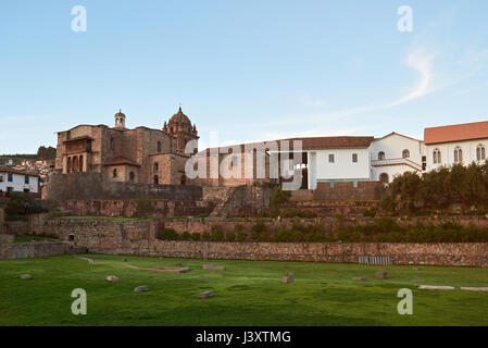 Cathedral armas in Cusco view from back on sunset light time Stock Photo