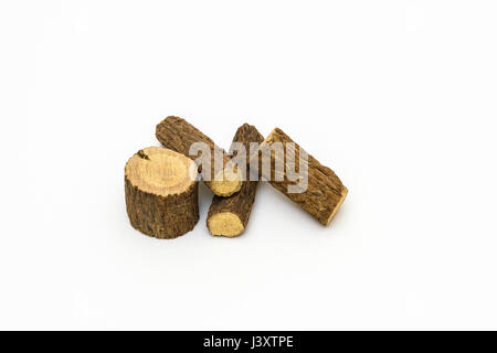 Dried sticks of Licorice or Liquorice (Glycyrrhiza glabra) root Stock Photo