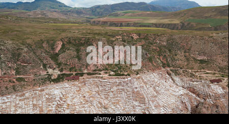 Panorama view salt pools in Peru. Scenery view on maras place in Peru Stock Photo