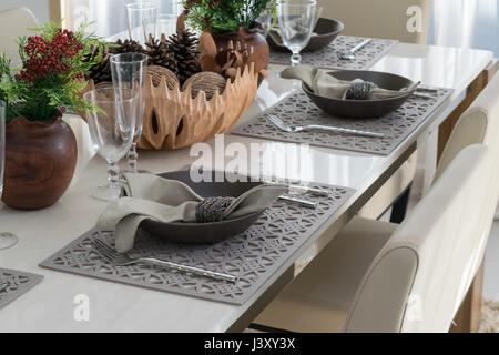 served with a plate on the table in luxury dinning room Stock Photo