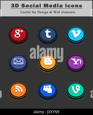 social media icons in 3d circle shapes. Stock Photo