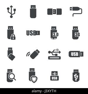 Vector black usb icons set on white background Stock Vector