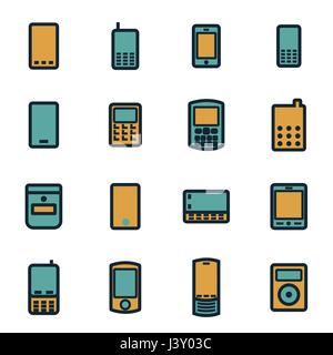 Vector flat mobile icons set on white background Stock Vector