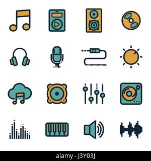 Vector flat music icons set on white background Stock Vector