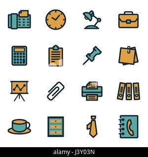Vector flat office icons set on white background Stock Vector