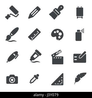Vector black art tools icons set on white background Stock Vector