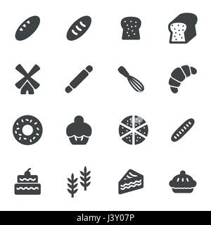 Vector black bakery icons set on white background Stock Vector